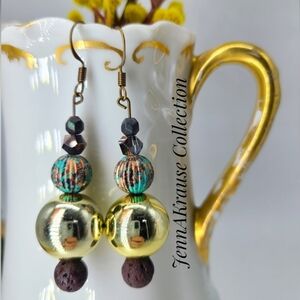 🆕️ OOAK Metallic Lava Stone Earrings A1